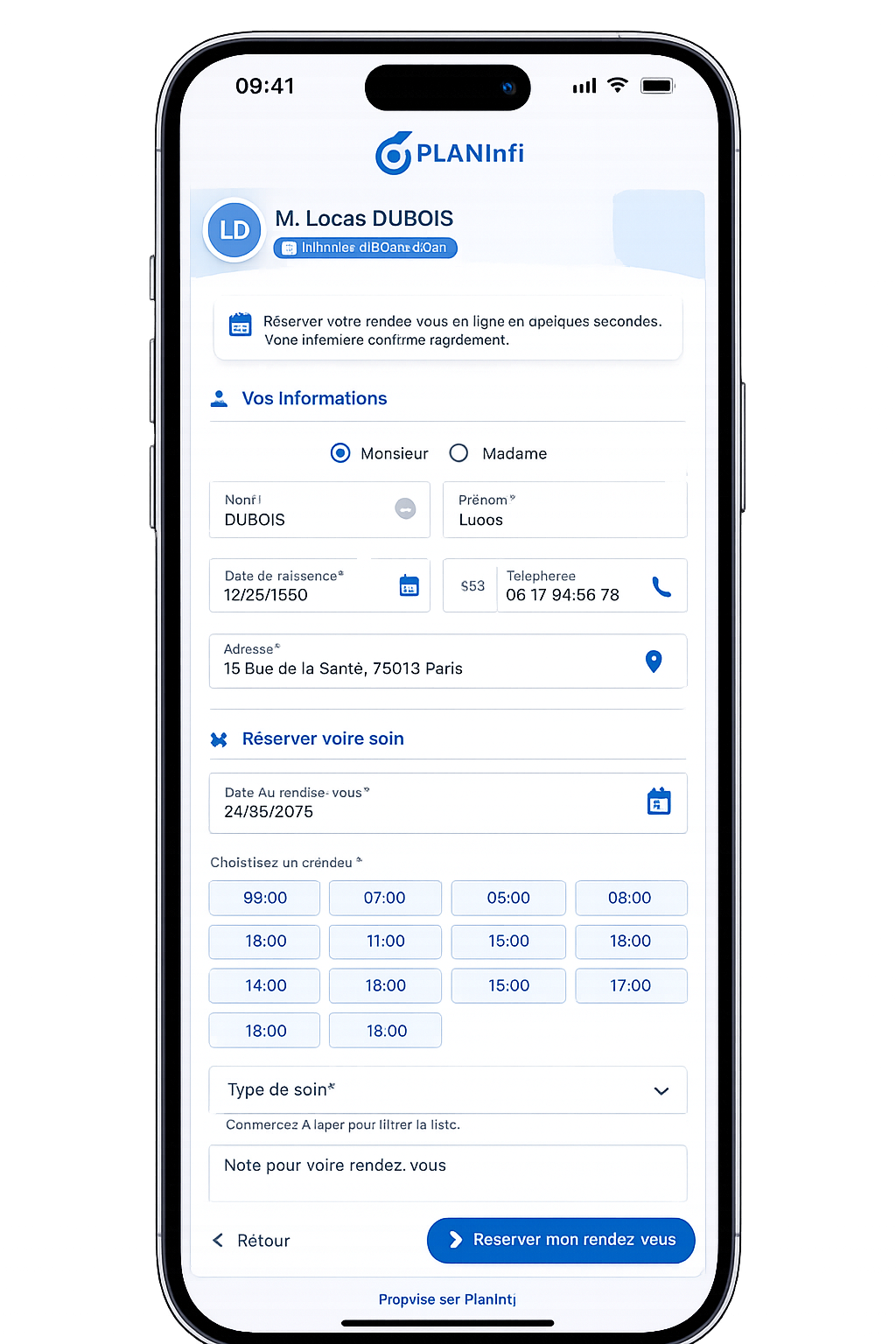 Formulaire de prise de rendez-vous sur téléphone